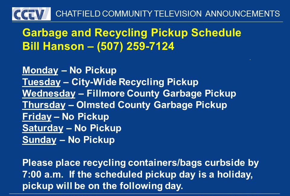 Garbage and Recycling Pickup Schedule